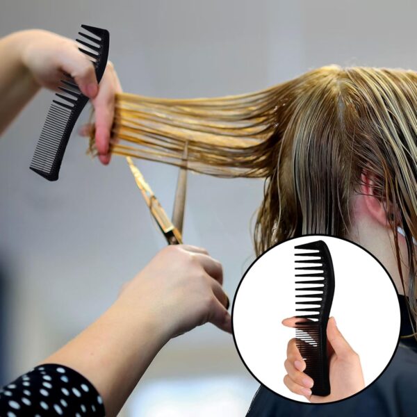 Professional Salon & Barber Wide Tooth Hair Cutting Comb Set Black 2 Pcs - Image 14