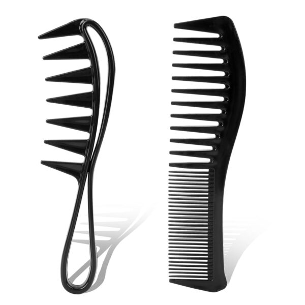Professional Salon & Barber Wide Tooth Hair Cutting Comb Set Black 2 Pcs - Image 2