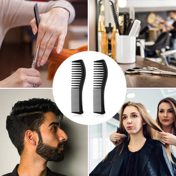 Professional Salon & Barber Wide Tooth Hair Cutting Comb Set Black 2 Pcs - Image 9